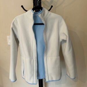 Reversible Solid Thick Fleece Jacket with 4 Zip Pockets Light Blue or White